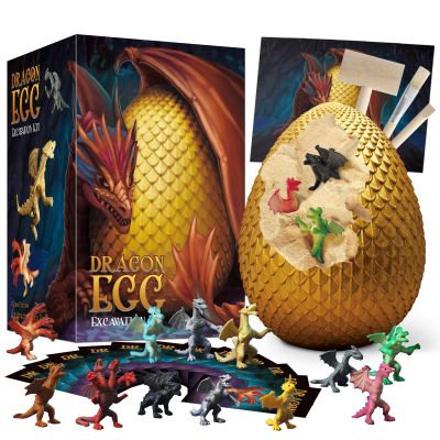 Gamerside Jumbo Dragon Egg, Dragon Dig Kit - Dig Up 12 Unique Dragons, Gaint Dragons Toys for Kids, Educational STEM Gift Easter Egg for Boys Girls, Discover Paleontology and Archaeology