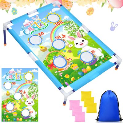 Gemscream Easter Bean Bag Toss Games with 6 Bean Bags Bunny Portable PVC Framed Cornhole Game Set for Easter Family Holiday Birthday Outdoor Game Party