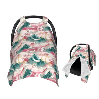 Muishi Cranes with Mountain Baby Car Seat Canopy Nursing Cover for Newborn Car Seat Breastfeeding Covers Blanket Newborn Shower Gift