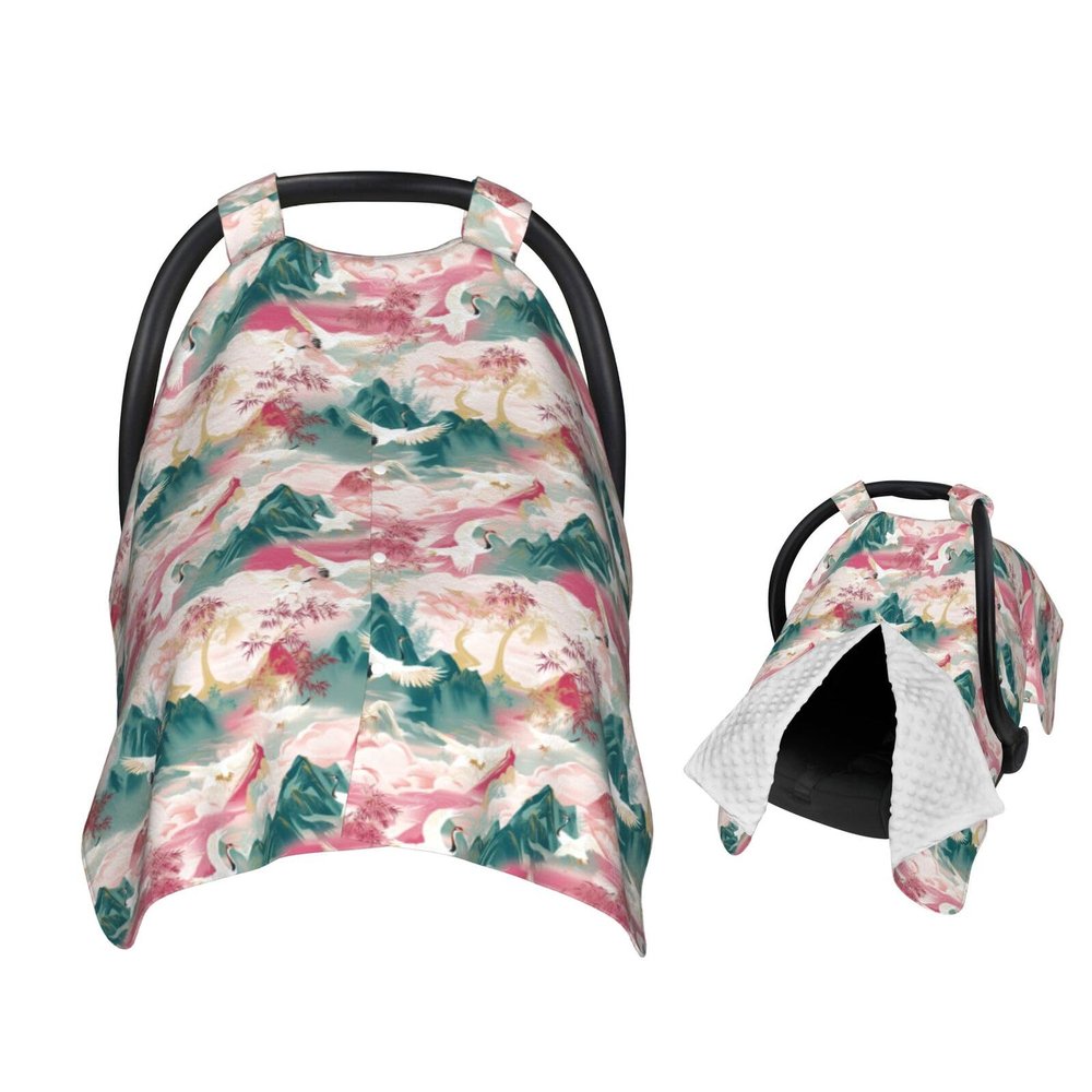 Muishi Cranes with Mountain Baby Car Seat Canopy Nursing Cover for Newborn Car Seat Breastfeeding Covers Blanket Newborn Shower Gift