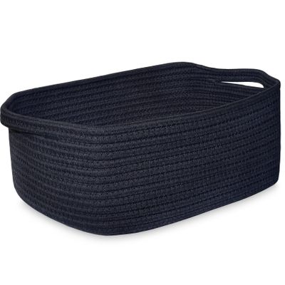 ABenkle Small Storage Basket with Handles, Cotton Rope Woven Dog Cat Toy Bin, Decorative Shelves Closet Organizing for Nursery Laundry Bedroom Bathroom, 14.2''x 11''x 5.1''