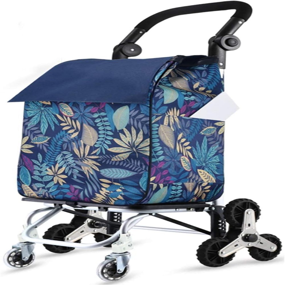 Shopping Trolley,Portable Collapsible Hand Cart with Detachable Oxford Shopping Bag and Elastic Band for Home,Upgraded Lightweight Aluminum Frame-Dark Blue