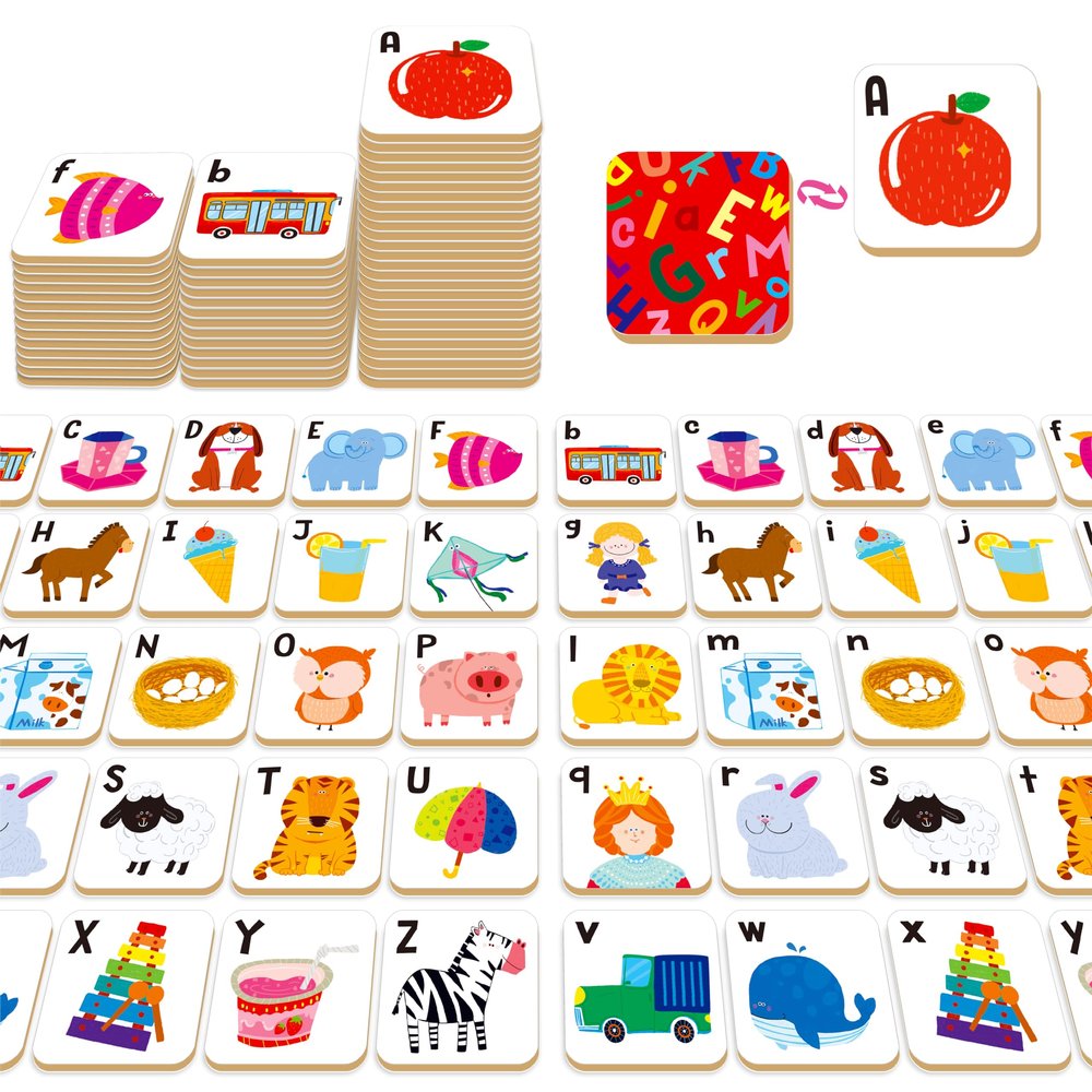 52 PCS Alphabet Memory Game, 26 Pairs Uppercase & Lowercase Letters Matching Game, Educational Early Learning Toy for Toddlers, Kindergarten, Kids 3+