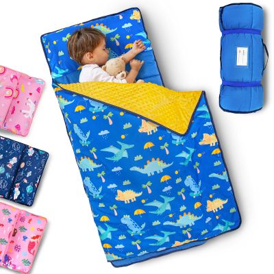 Primlect Toddler Nap Mat with Removable Pillow and Fleece Blanket, Extra Large 55''x35'' Sleeping Bag, Washable, Light, Easy to Roll up, Perfect for Daycare, Preschool, Kindergarten, Travel