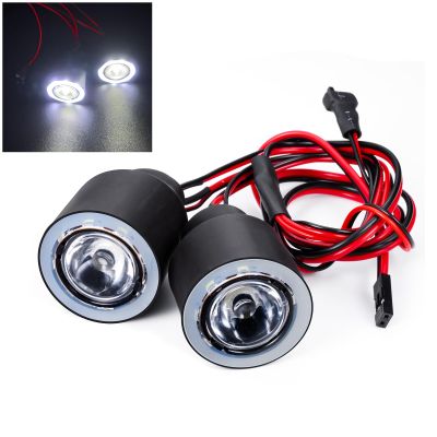 WEFEINO 2 LEDs Angel Eyes Front Lights LED Light Headlights Upgrade Parts for Axial 1/6 SCX6 AXI05000 JLU RC Car Buggy (White + White)