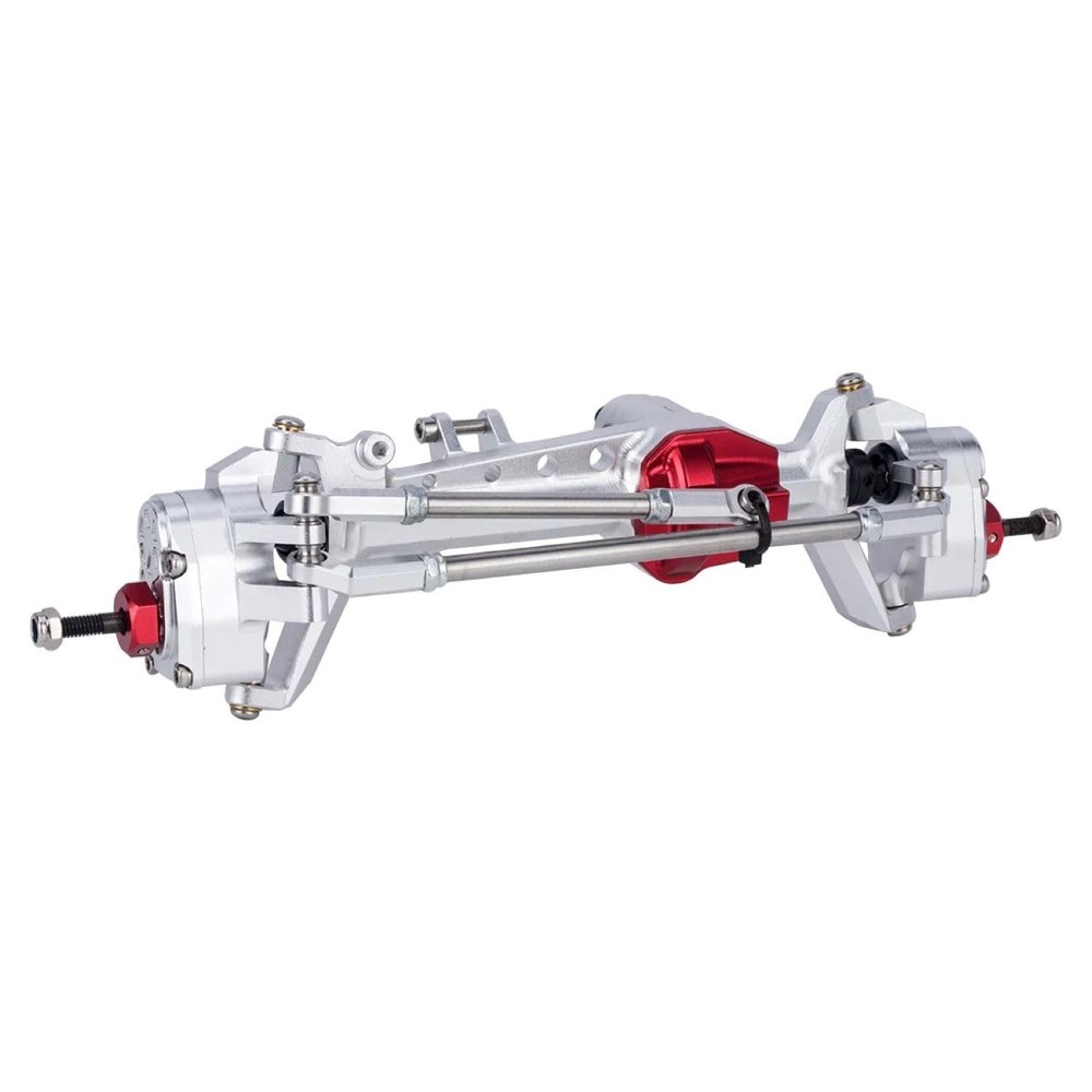 AR45P Offset Portal Axle with Constant Velocity Driveshift Two Servo Mount and Steering Rodfor for 1/10 RC Crawler Car SCX10 III (Front axle Silver)