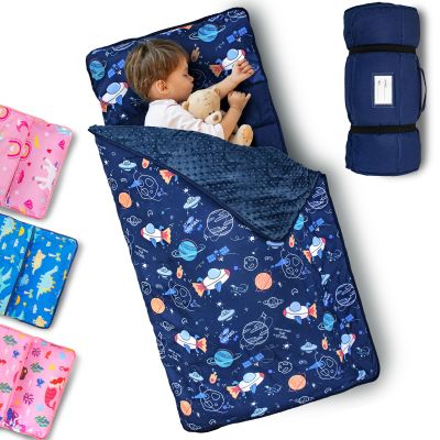 Primlect Toddler Nap Mat with Removable Pillow and Fleece Blanket, Extra Large 55''x35'' Sleeping Bag, Washable, Light, Easy to Roll up, Perfect for Daycare, Preschool, Kindergarten, Travel