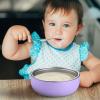 Nuogo 2 Pcs 304 Stainless Steel Baby Bowls with Removable Silicone Shell Toddler Bowls Kids Anti Scald Snack Container for Food Feeding, Dishwasher Safe (Pink,Purple) view 2