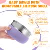 Nuogo 2 Pcs 304 Stainless Steel Baby Bowls with Removable Silicone Shell Toddler Bowls Kids Anti Scald Snack Container for Food Feeding, Dishwasher Safe (Pink,Purple) view 3