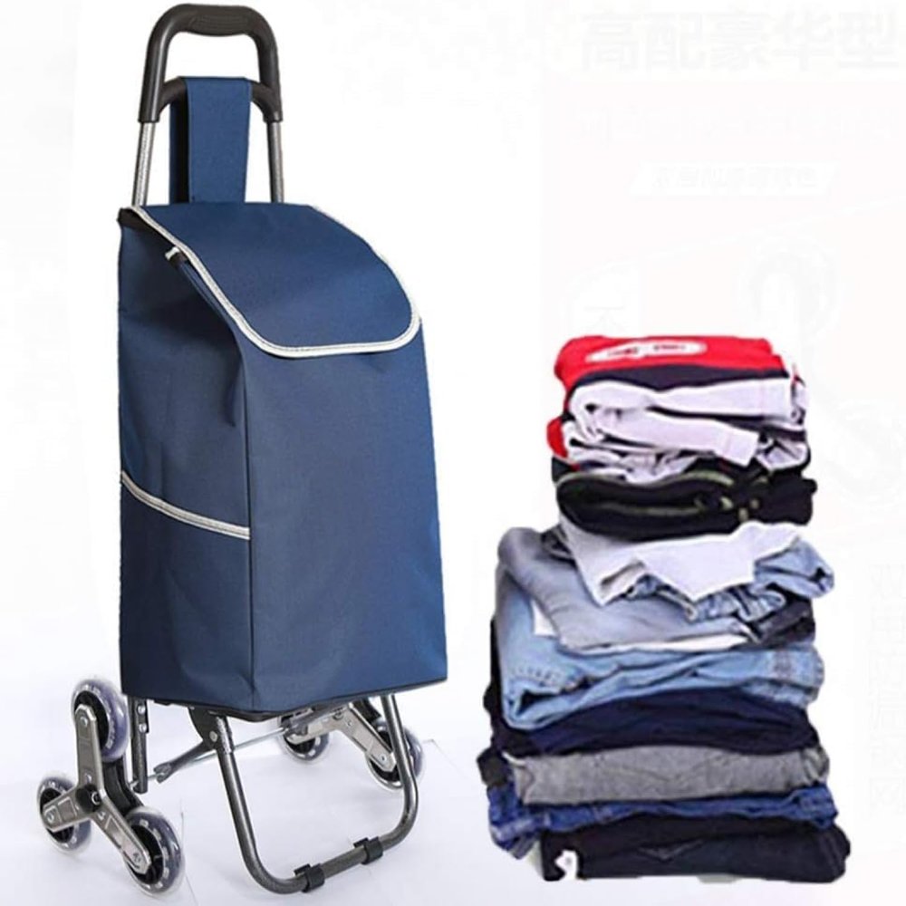 YFATUEO Shopping Trolley with Large Wheels Extra Large Shopping Trolley Shopping Aid 50 kg Load Capacity Shopping Trolley Stair Climbere for Supermarket Travel-Blue