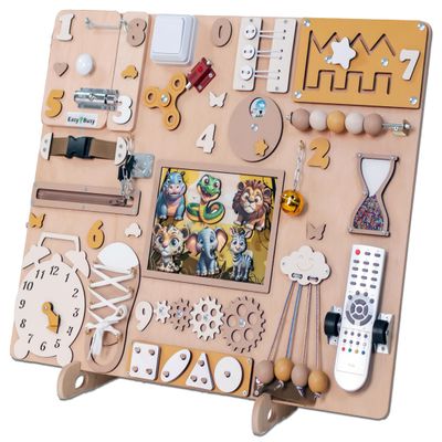 Magnetic Safari Animals Busy Board L for Toddlers  Sensory Montessori Activity Board with Full Set of 8 Realistic Safari Magnets  Large Wooden Learning Toy for Fine Motor Skills & Early Development
