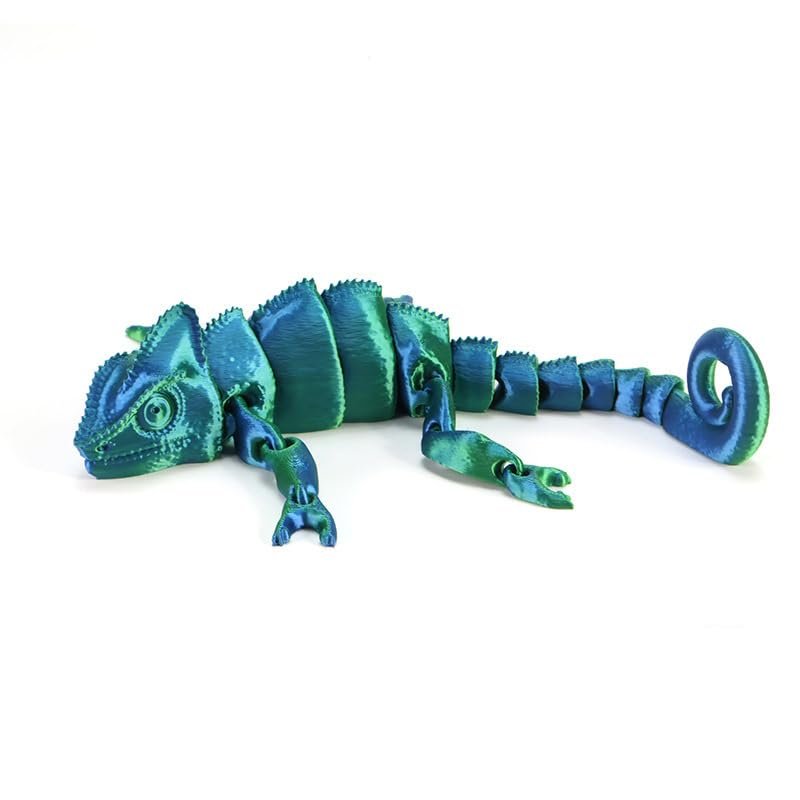 3d Printed Toys, Fidget Lizards, 3d Printed Animals, Articulated Chameleons, Desktop Toys, Reptile Toys (Blue Green, 30cm/11.8inch)