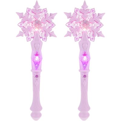 JOINPAYA 2pcs Glowing Led Snowflake Wand: Girl Light Up Snowflake Wand with Sound for Halloween Christmas Party Supplies Dress-up