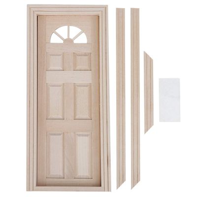 1/12 Dollhouse Miniature Unpainted Birch Door and Window Kit, DIY Craft Toy Accessory Material for Dollhouse Decoration (Six-Frame Door)