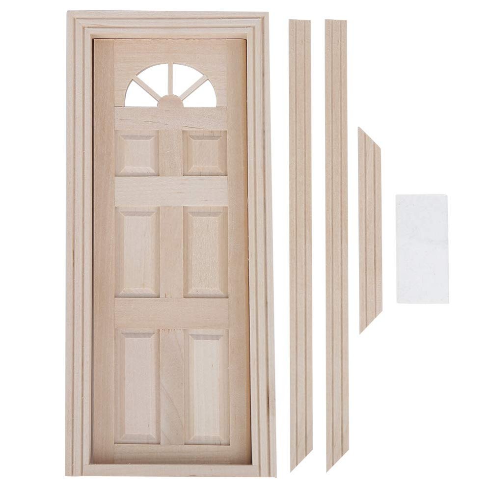 1/12 Dollhouse Miniature Unpainted Birch Door and Window Kit, DIY Craft Toy Accessory Material for Dollhouse Decoration (Six-Frame Door)