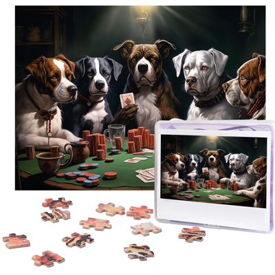500PCS Jigsaw Puzzle for Adults Personalized Picture Puzzle Playing Poker Dogs Customized Wooden Puzzle for Family, Birthday, Wedding, Game Nights Gifts Animal Puzzle 20.4x15 inches