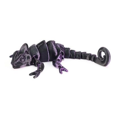 3d Printed Toys, Fidget Lizards, 3d Printed Animals, Articulated Chameleons, Desktop Toys, Reptile Toys (Black Purple, 30cm/11.8inch)