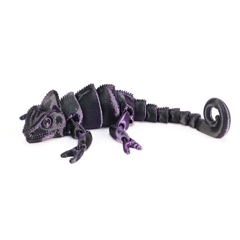 3d Printed Toys, Fidget Lizards, 3d Printed Animals, Articulated Chameleons, Desktop Toys, Reptile Toys (Black Purple, 30cm/11.8inch)