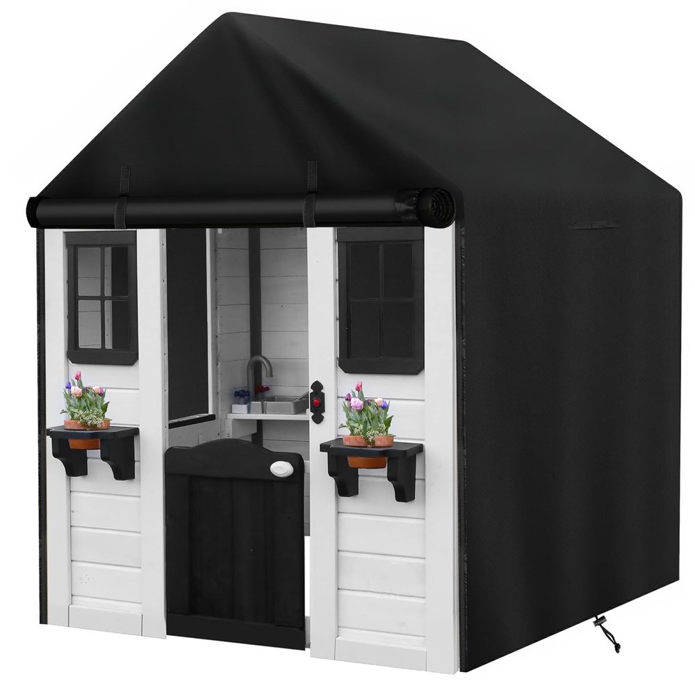 tonhui Outdoor Kids Playhouse Cover, 43" L x 47" W x 55" H Waterproof Cover for Backyard Wooden Playhouse, Heavy Duty Oxford Fabric All-Weather Protection with Zipper