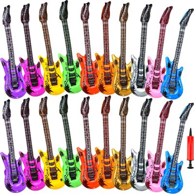 20 Pcs 36 Inch Inflatable Guitar Reusable Inflatable Guitar Toys Blow Up Guitars Rock Star Musical Props Assorted Colors with 1 Red Air Pump for Kids Birthday Karaoke Themed Party
