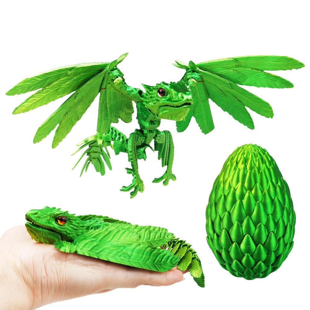 Dynamic 3d Printed Dragon Eggs with Dragon Inside3D Fidget Dragon with Wings Movable, Feathered Wyvern Dragon,Full Articulated Crystal Flying Fidget Dragon , 3D Printed Archaeopteryx Bird Animals Toy
