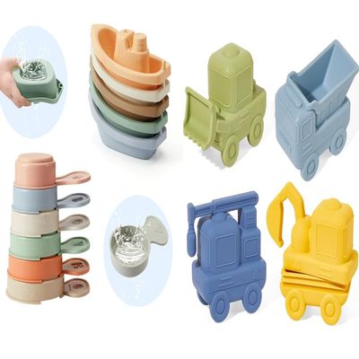 11 PCS Bath Toys Floating Boats with Bathing Spoon + 4 Pack Food-Grade Silicone Cars Bath Toys