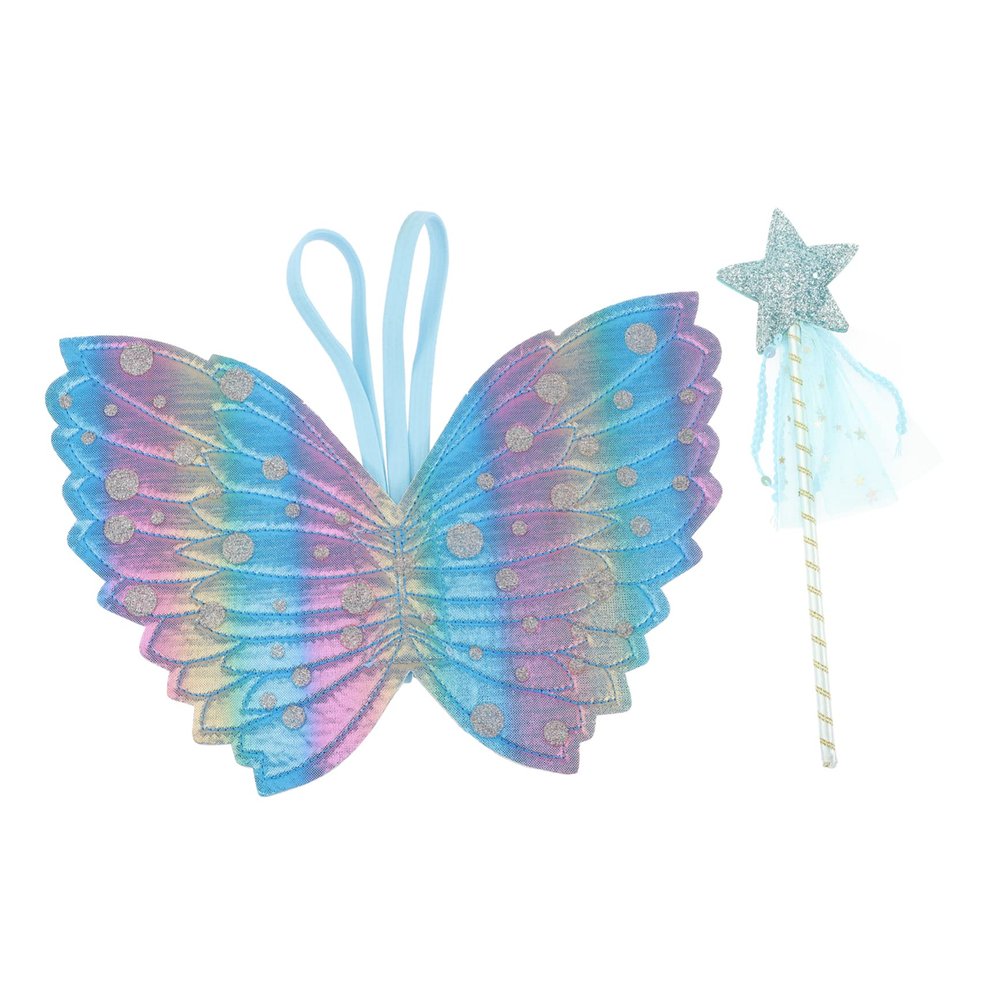 1 Set Angel Wings Halloween Fairy Wings Star Performance Wings Fairy Wing Cape Halloween Birthday Role Play Birthday Fairy Wand Stick Kids Kits Child Little Girl Fabric/2325