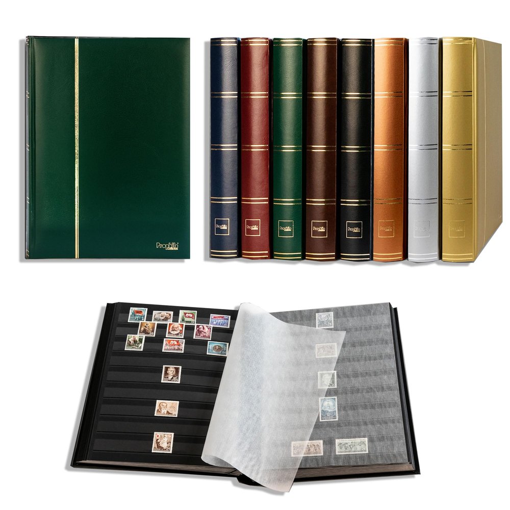 Prophila Collection 64 Black Pages Stamp Album Insert Book Padded Green Cover