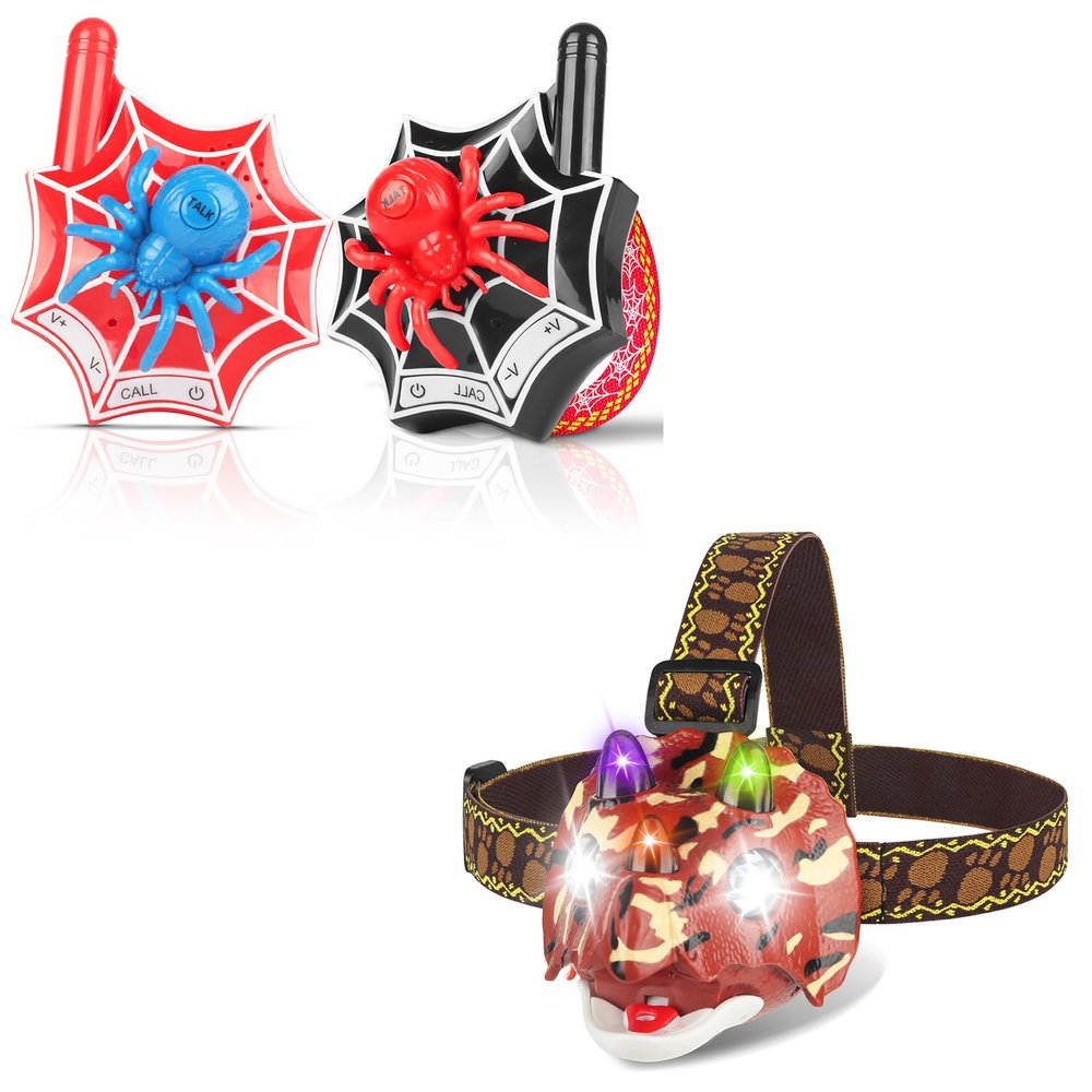 TIGTECGAME Bundle: Kids Headlamp & Kids Walkies Talkies for 3-12 Year Old Girls Boys Holloween Christmas Birthday Festival Gifts for Kids