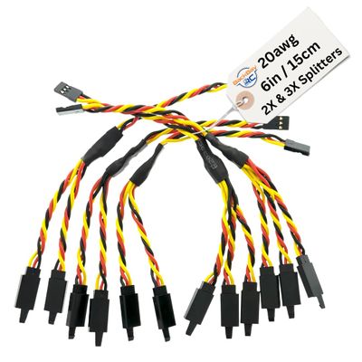 BackBayRC - 6in 20awg Universal Servo 2X / 3X Splitter - 5 Pack