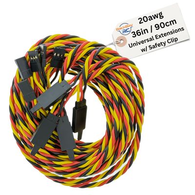 BackBayRC - 36in 20awg Male/Female w/Clip Universal Servo Extension - 5 Pack