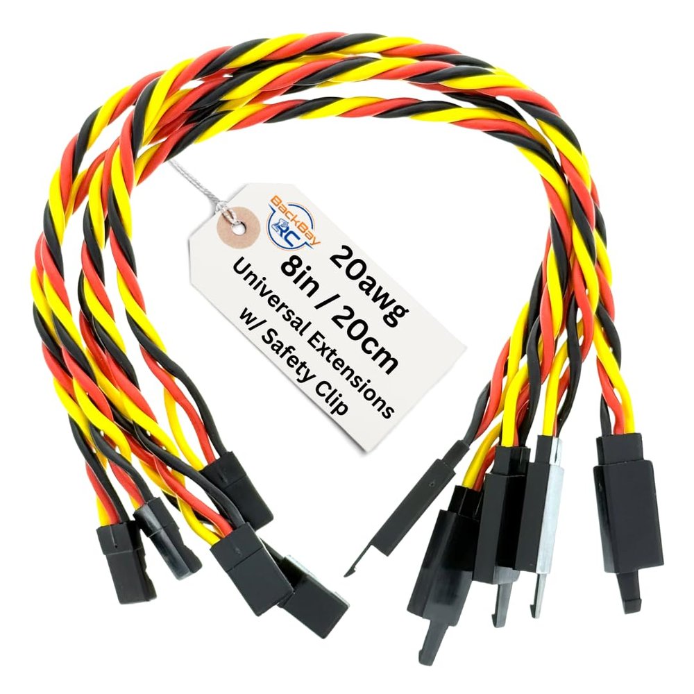 BackBayRC - 8in 20awg Male/Female w/Clip Universal Servo Extension - 5 Pack