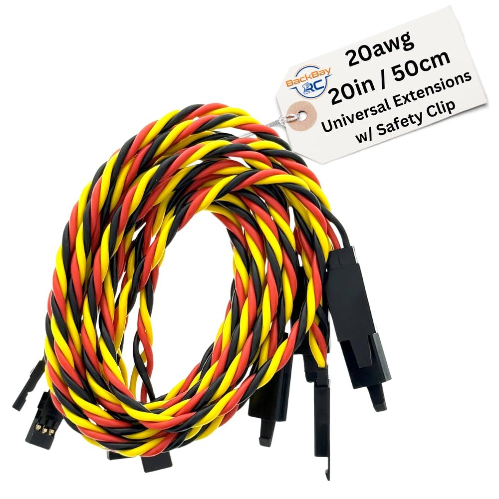 BackBayRC - 20in 20awg Male/Female w/Clip Universal Servo Extension - 5 Pack