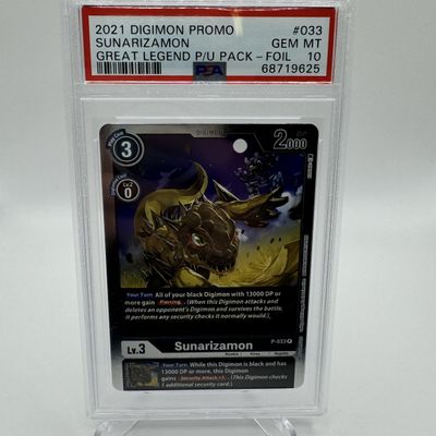Digimon 2021 Holo Promo Sunarizamon P-033, Great Legend (PSA 10)