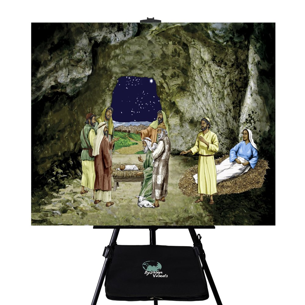 By Design Visuals Christmas Pro Set  Flannelgraph Kit with Foldable Felt Board, Easel & Shelf, 2 Background Sets and 34 Laser-Cut Figures for 4 Bible Stories  Includes Prep Cards & Quick Start Guide