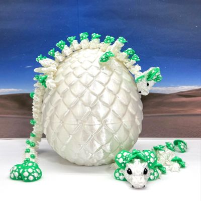 2pcs 3D Printed Dragons and Dragon Egg, Articulated Mother and Child Mushroom Dragons, Home Office Desk Decor Fidget ADHD Autism Dragon Toys MCD046-BD06-WG