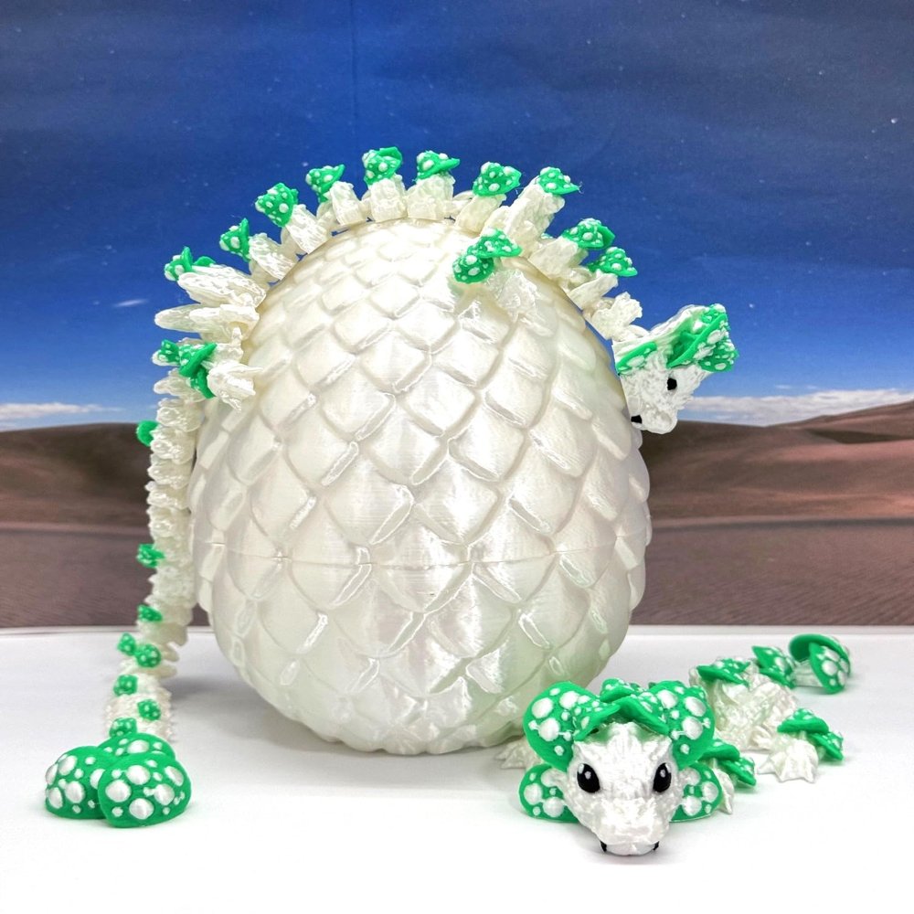 2pcs 3D Printed Dragons and Dragon Egg, Articulated Mother and Child Mushroom Dragons, Home Office Desk Decor Fidget ADHD Autism Dragon Toys MCD046-BD06-WG
