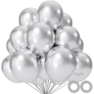 110pcs Metallic silver Balloons, Metallic silver Latex Balloons 12 inch, silver Balloon for Birthday Party Baby Shower Wedding(with 2 Ribbons).