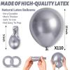 110pcs Metallic silver Balloons, Metallic silver Latex Balloons 12 inch, silver Balloon for Birthday Party Baby Shower Wedding(with 2 Ribbons). view 3