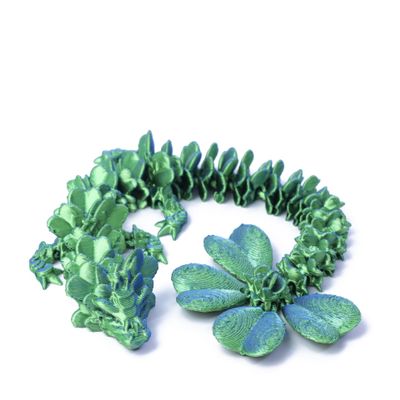 3D Printed Lucky Clover Dragon | Flexible Dragon Fidget | Four Leaf Clover Plant Creature Toy | Articulating 3D Printed Fidget (Blue Green, 22cm/8.6inch)