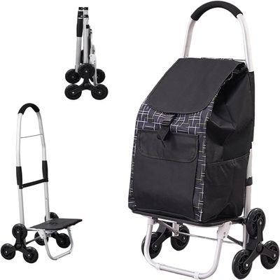 Shopping Trolley Stair Climber 2-in-1 Portable Waterproof Shopping Trolley Foldable Removable Bag 6 Wheels Shopping Aid Trolley-Black