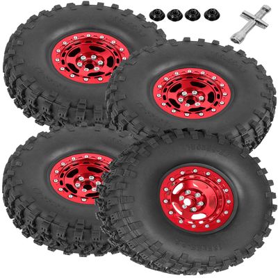 hopsupRC 2.2in Aluminium Wheels&Wheel Rim Tires Beadlock Wheel&Wheel Hub Rim Upgrades Part for 1/10 SCX10 SCX10II SCX10III 90046 TRX4 D90.4PCS(135 * 55MM),Red