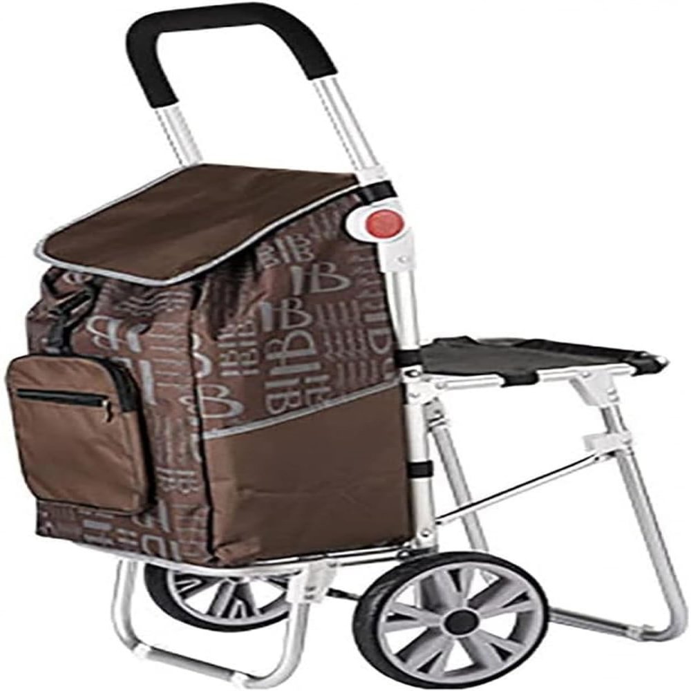 YFATUEO Shopping Trolley Wheel Shopping Trolley with 44 L Capacity Bag 100 kg Load, Equipped with a Carrying 150 kg Seat-Brown