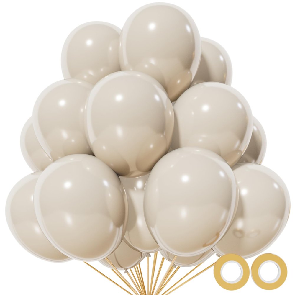 110pcs Sand White Balloon 12 inch, Sand white Latex Balloons for Birthday Party Baby Shower Wedding(with 2 Ribbons).