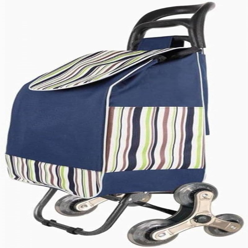 YFATUEO Shopping Trolley, Sturdy Folding Shopping Trolley with Stair Climber Function, Shopping Trolley with 3 Wheels for Supermarket Travel-Blue