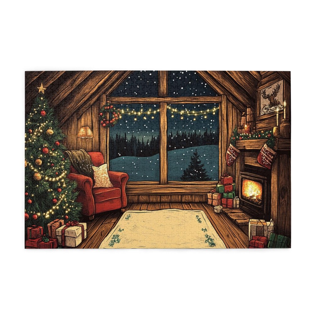 Vextrovia Puzzles for Adults 1000 Pieces,Classic, Traditional Christmas Wooden Jigsaw Puzzles,Hand Painted Cozy Cabin Interior,Creative Play & Holiday Party Gifts Artwork Wall Home Decor