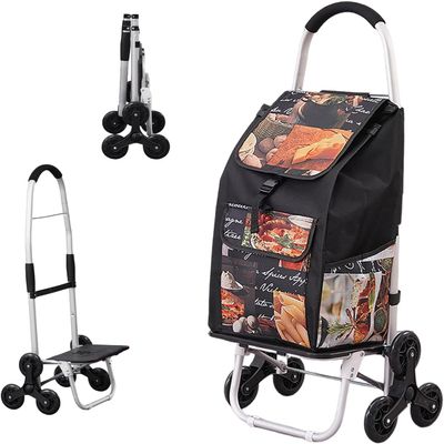 Shopping Trolley Stair Climber 2-in-1 Portable Waterproof Shopping Trolley Foldable Removable Bag 6 Wheels Shopping Aid Trolley-Khaki