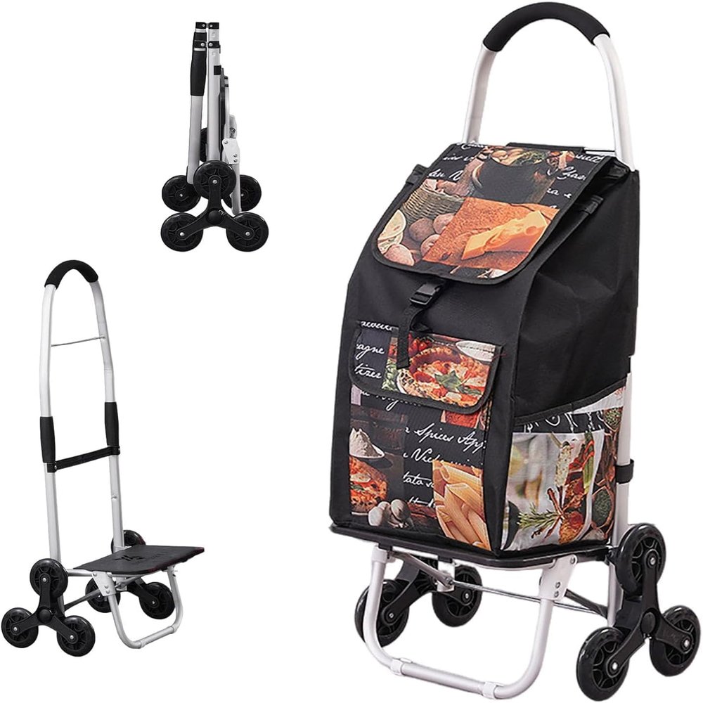 Shopping Trolley Stair Climber 2-in-1 Portable Waterproof Shopping Trolley Foldable Removable Bag 6 Wheels Shopping Aid Trolley-Khaki