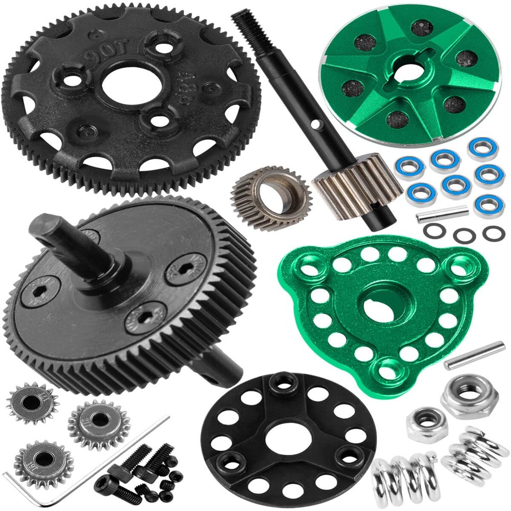 hopsupRC Upgrades Parts 48P&90T Spur Gear&Transmission Gear&Slipper Clutch&Slipper Rebuild Kit&Pressure Plate for 1/10 Rustler/Slash/Stampede/Bandit 2WD(VXL),Green
