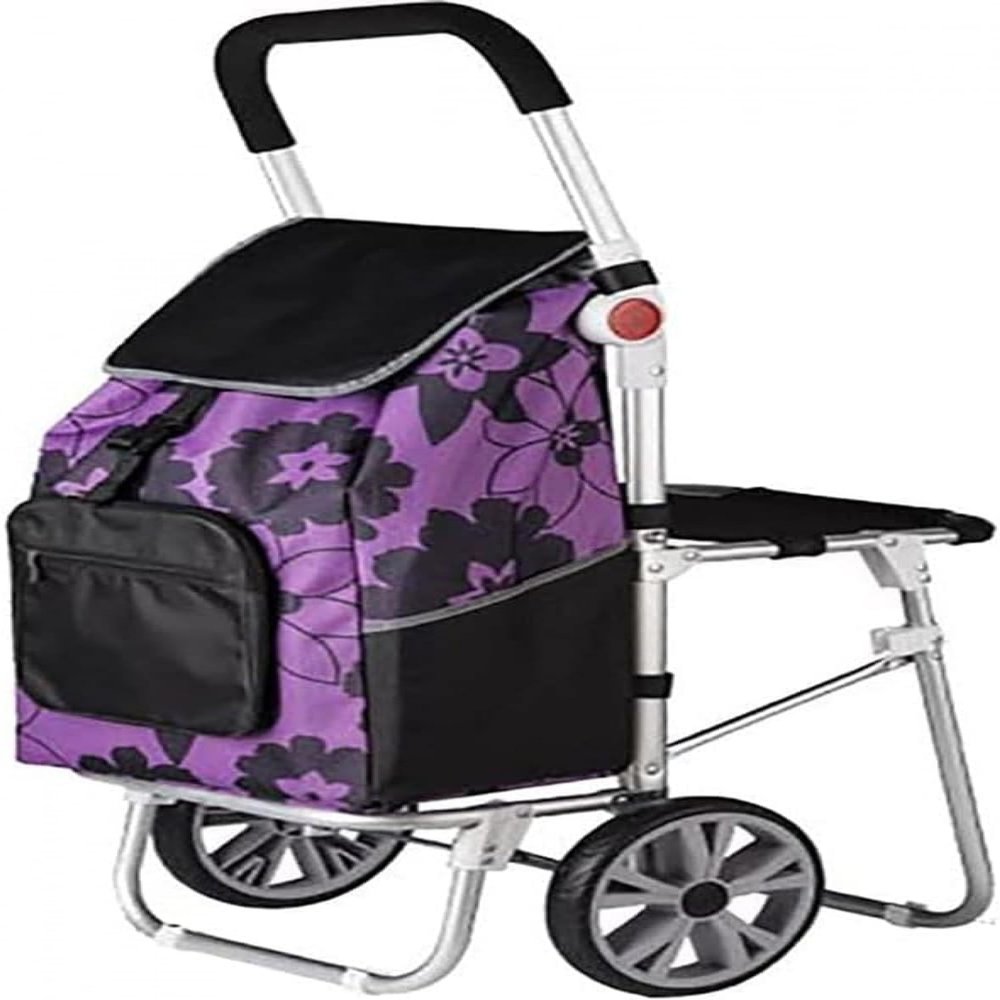 YFATUEO Shopping Trolley Wheel Shopping Trolley with 44 L Capacity Bag 100 kg Load, Equipped with a Carrying 150 kg Seat-Purple